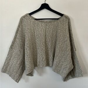 Free People Heathered Green Oversize Cropped Sweater